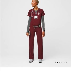 Figs scrub set burgundy small tall Livingston pants and Catarina top